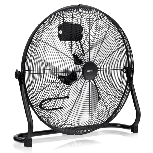 Ventilateur de Sol 51 cm à 3 Vitesses 160W Ventilateur Industriel avec Angle D'inclinaison Réglable à 145° Noir