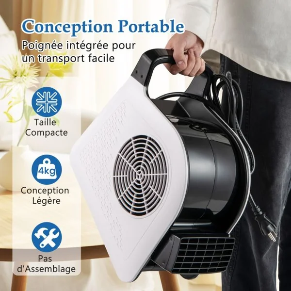 Ventilateur Soufflant à Haute Vitesse 3 Vitesses Ventilateur Portable avec Tête Pivotante à 185° 130 W 552 M³/H 2 Prises CA