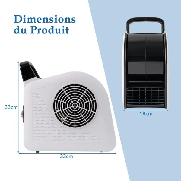 Ventilateur Soufflant à Haute Vitesse 3 Vitesses Ventilateur Portable avec Tête Pivotante à 185° 130 W 552 M³/H 2 Prises CA
