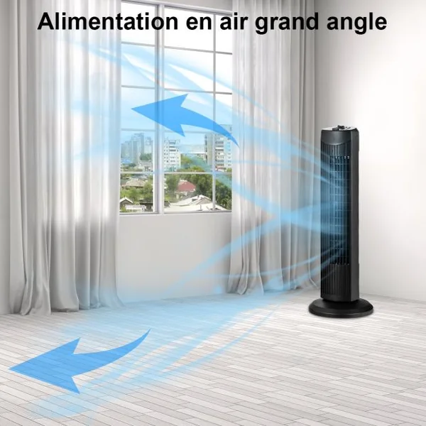 Ventilateur Tour 45 W Ventilateur 70,5 cm Colonne Oscillant et Silencieux 3 Niveaux de Vitesse 24x24x70,5cm Noir