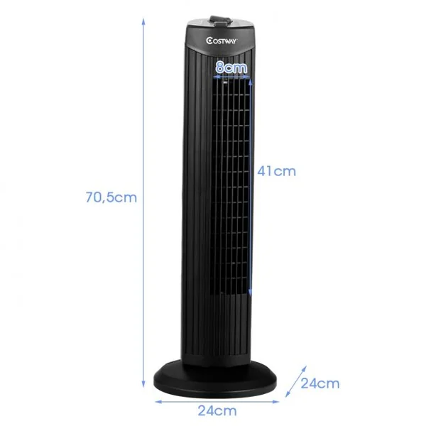 Ventilateur Tour 45 W Ventilateur 70,5 cm Colonne Oscillant et Silencieux 3 Niveaux de Vitesse 24x24x70,5cm Noir