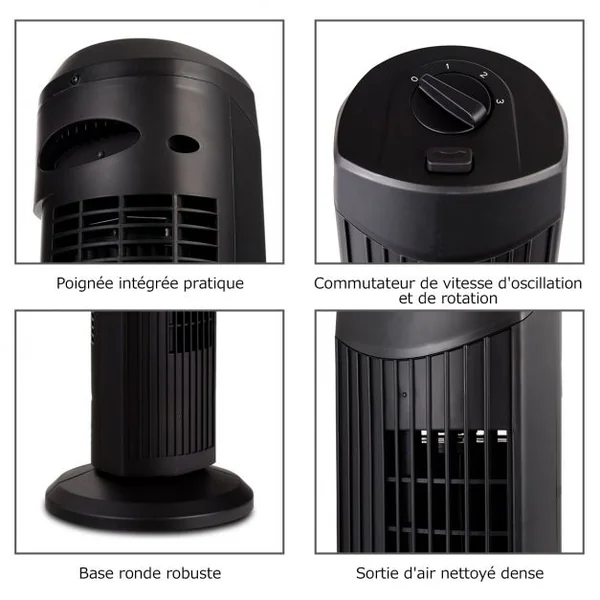 Ventilateur Tour 45 W Ventilateur 70,5 cm Colonne Oscillant et Silencieux 3 Niveaux de Vitesse 24x24x70,5cm Noir