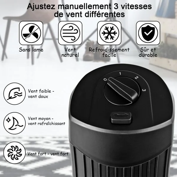 Ventilateur Tour 45 W Ventilateur 70,5 cm Colonne Oscillant et Silencieux 3 Niveaux de Vitesse 24x24x70,5cm Noir