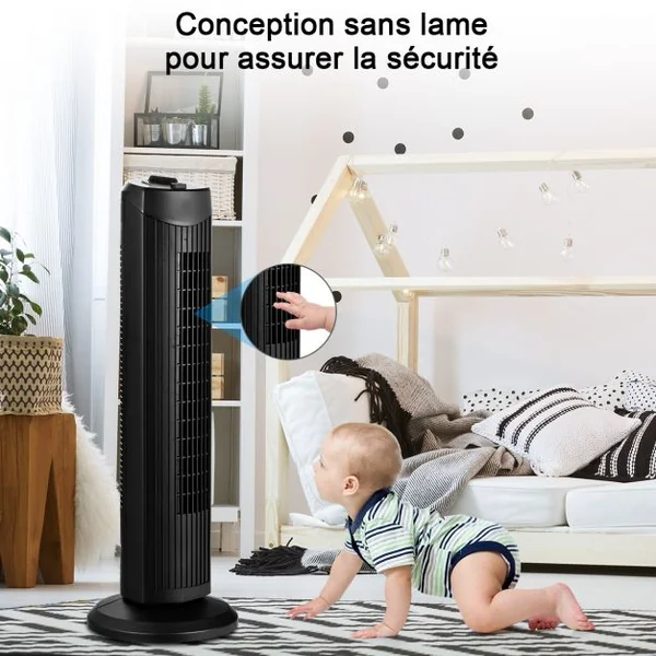 Ventilateur Tour 45 W Ventilateur 70,5 cm Colonne Oscillant et Silencieux 3 Niveaux de Vitesse 24x24x70,5cm Noir