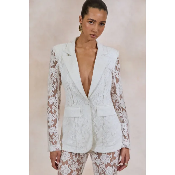 Vergia | Blazer en dentelle blanche à coupe tailleur