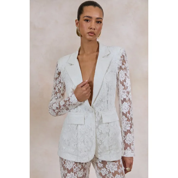 Vergia | Blazer en dentelle blanche à coupe tailleur