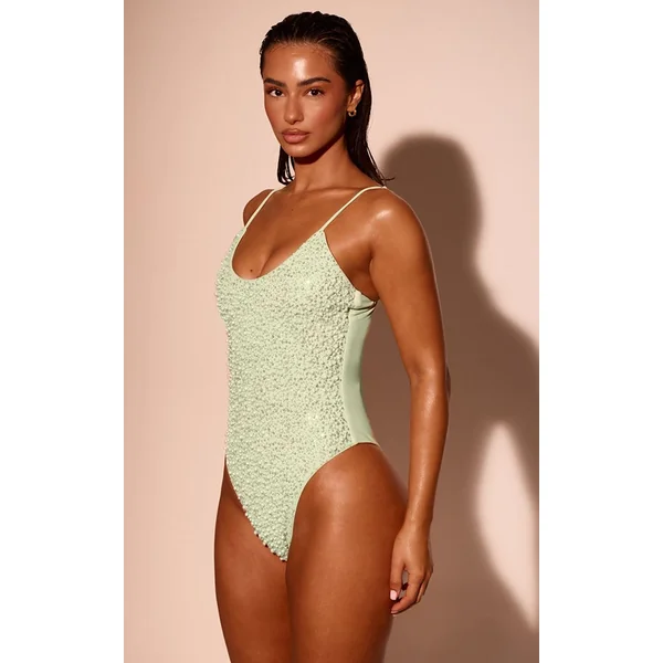 Vert Citron Maillot De Bain Échancré À Sequins Ornementés
