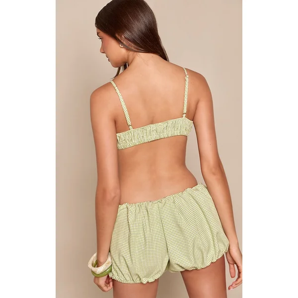 Vert Ensemble Coordonné Short Bouffant Froncé Vichy