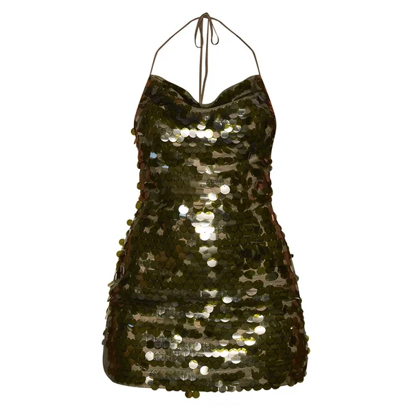 Vert Foncé Robe Mini À Col Bénitier Et Sequins Disques