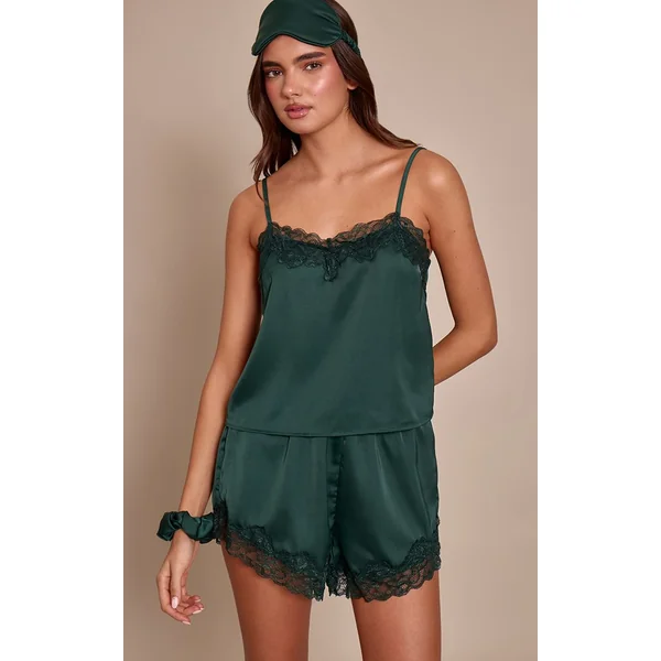 Vert Forêt Ensemble De Nuit En Satin Avec Sac Cadeau