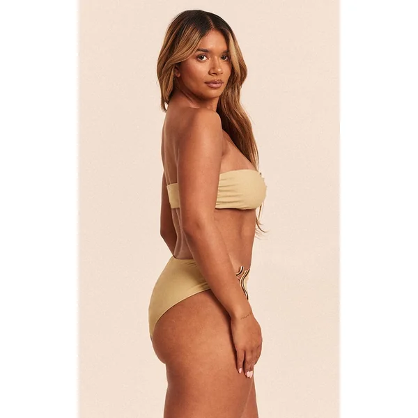 Vert Olive Bas De Bikini Shape À Liseré Vague Doré
