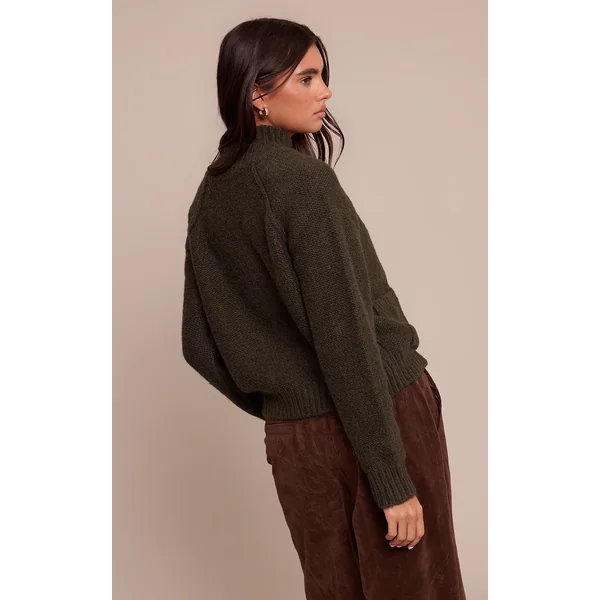 Vert Olive Cardigan En Maille Zippé Avec Détail De Poches