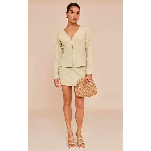 Vert Olive Doux Ensemble Jupe Mini Taille Mi-haute Petite