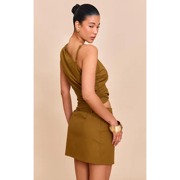 Vert Olive Haut Asymétrique À Détails De Finition