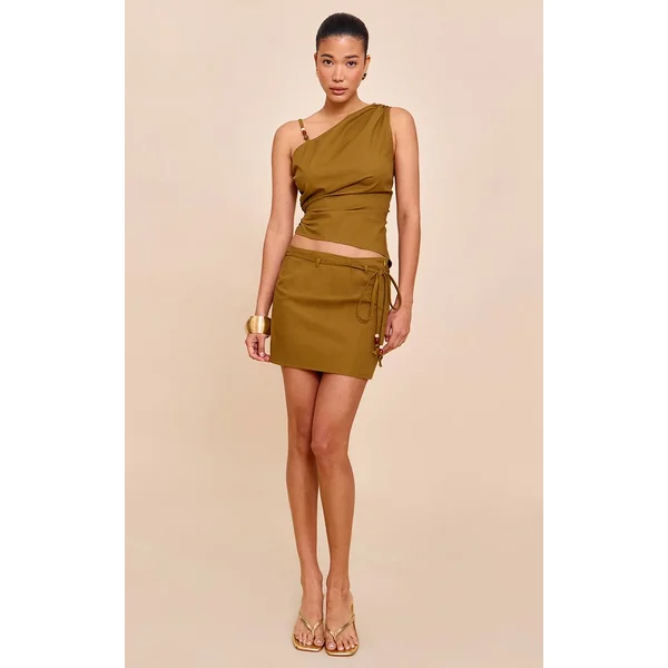 Vert Olive Haut Asymétrique À Détails De Finition