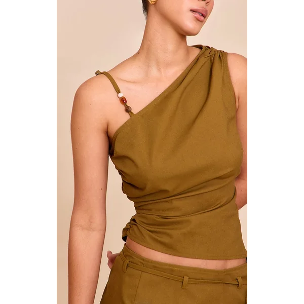 Vert Olive Haut Asymétrique À Détails De Finition