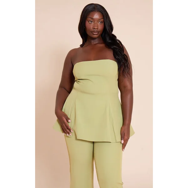 Vert Olive Haut Bandeau Évasé Grande Taille