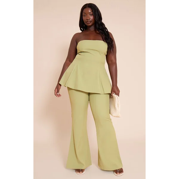 Vert Olive Haut Bandeau Évasé Grande Taille