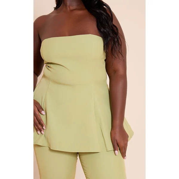 Vert Olive Haut Bandeau Évasé Grande Taille