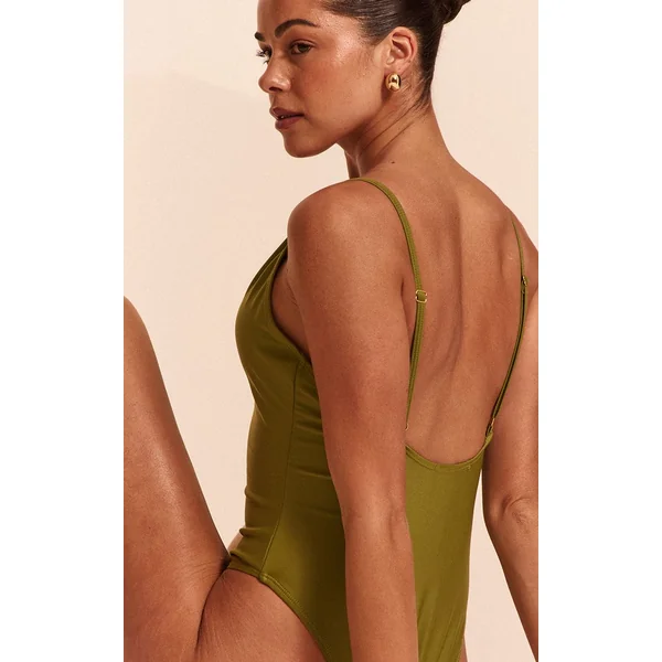 Vert Olive Maillot De Bain Échancré Basique
