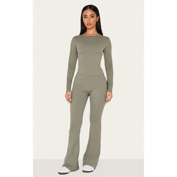 Vert Olive Pantalon De Yoga Évasé Taille Haute Sculptant Petite