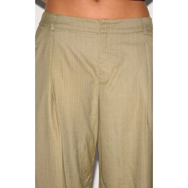 Vert Olive Pantalon Droit Tailleur À Rayures Tennis Tissé Premium Plus