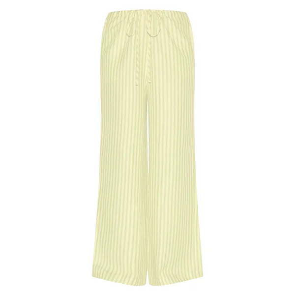 Vert Olive Pantalon Large Tissé À Rayures Petite