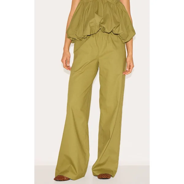 Vert Olive Pantalon Large À Cordon De Serrage Ensemble Coordonné