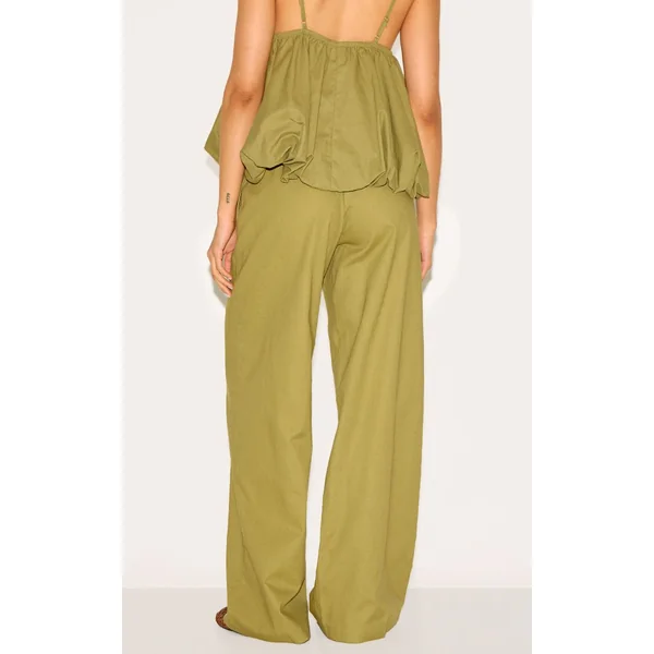 Vert Olive Pantalon Large À Cordon De Serrage Ensemble Coordonné