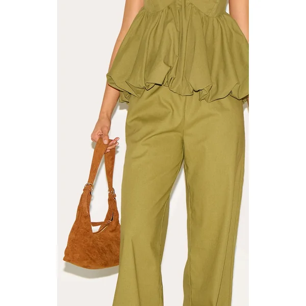 Vert Olive Pantalon Large À Cordon De Serrage Ensemble Coordonné