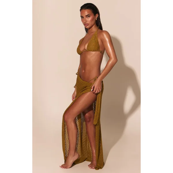 Vert Olive Paréo Maxi De Plage Au Crochet