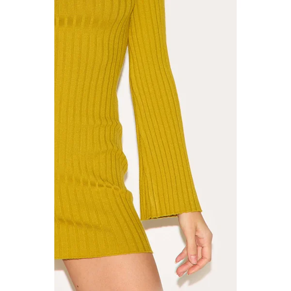 Vert Olive Robe Courte En Maille Côtelée