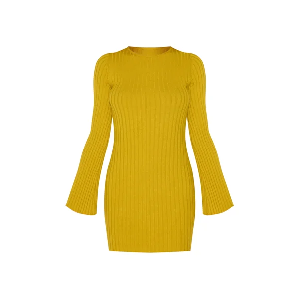 Vert Olive Robe Courte En Maille Côtelée