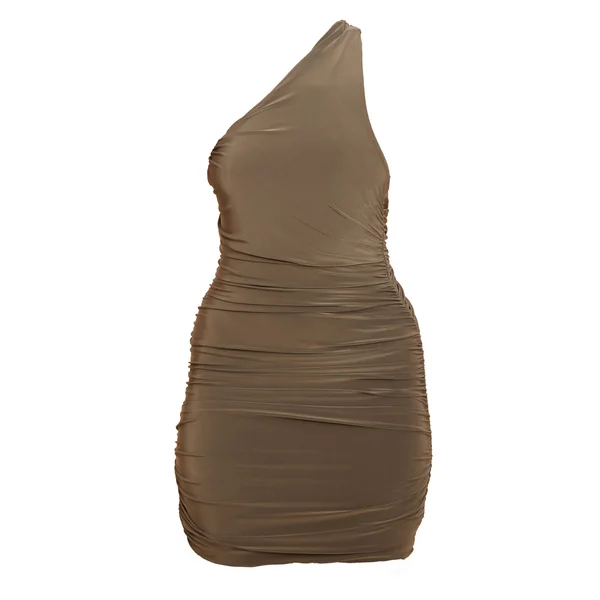 Vert Olive Robe Mini Moulante À Une Épaule En Tissu Doux Froncé