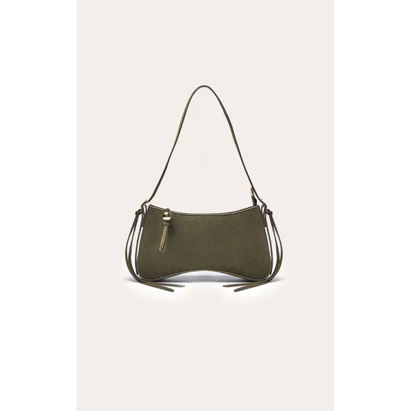 Vert Olive Sac À Épaule Perlé Incurvé Effet Croco
