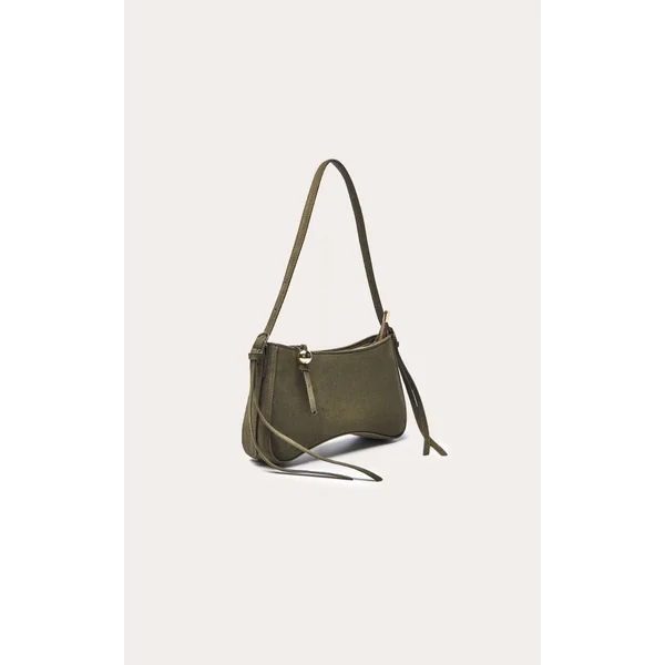 Vert Olive Sac À Épaule Perlé Incurvé Effet Croco
