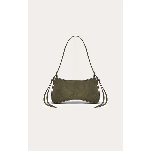 Vert Olive Sac À Épaule Perlé Incurvé Effet Croco