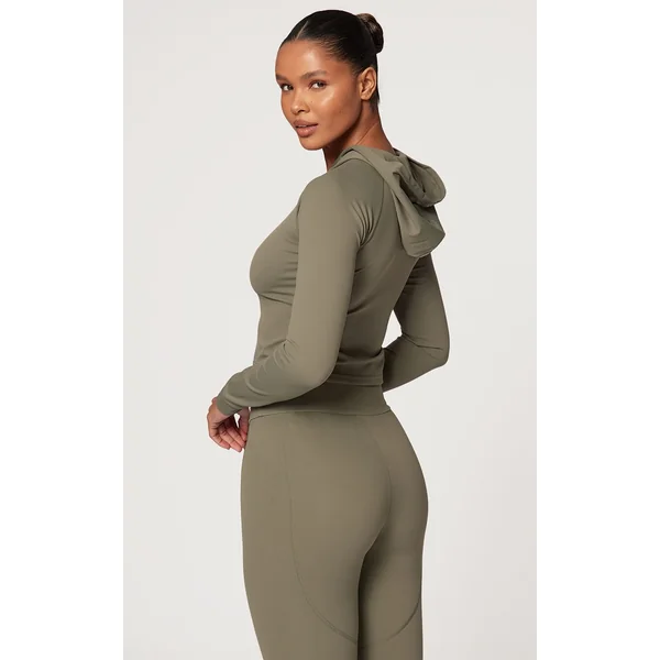 Vert Olive Veste De Sport À Casynthétiqueche Sculptante Manches Longues