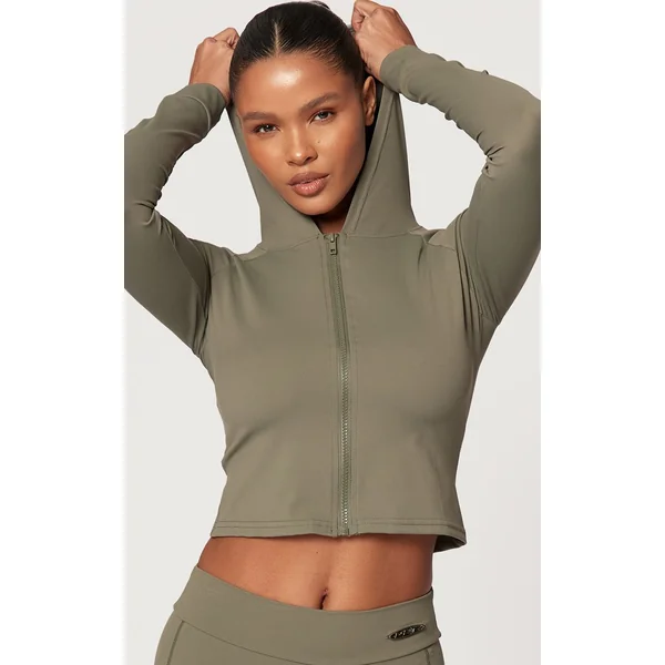 Vert Olive Veste De Sport À Casynthétiqueche Sculptante Manches Longues