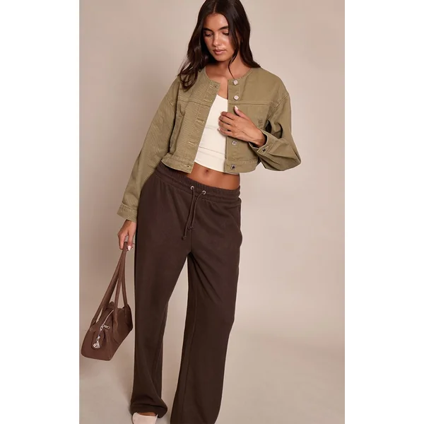 Vert Olive Veste En Jean Courte Sans Col