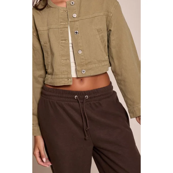 Vert Olive Veste En Jean Courte Sans Col