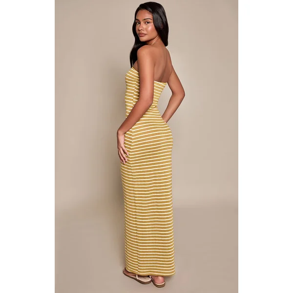 Vert Robe Maxi Bandeau Texturée À Rayures