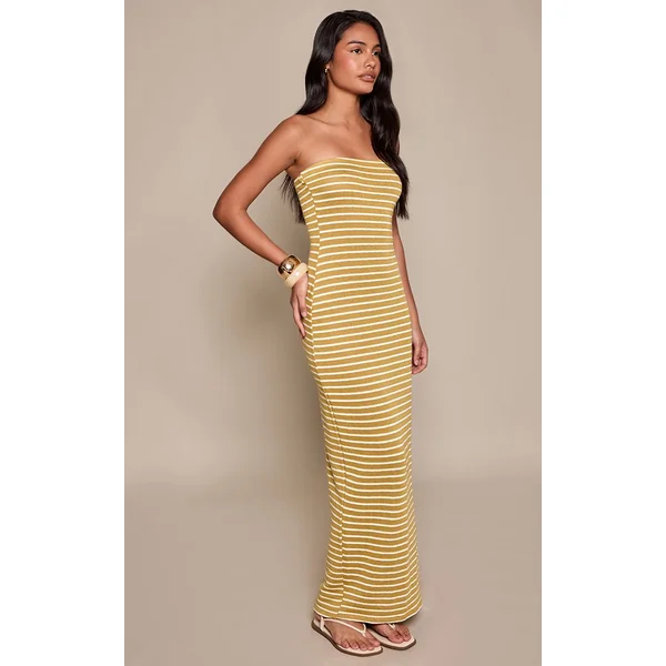 Vert Robe Maxi Bandeau Texturée À Rayures