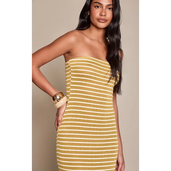 Vert Robe Maxi Bandeau Texturée À Rayures