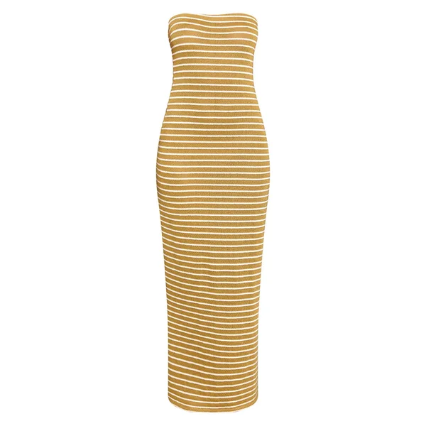 Vert Robe Maxi Bandeau Texturée À Rayures