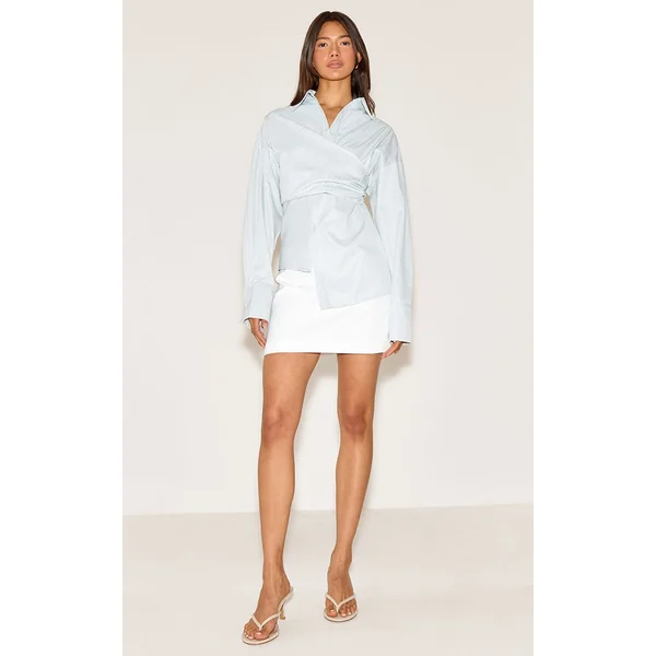 Vert Sauge Chemise Drapée Asymétrique