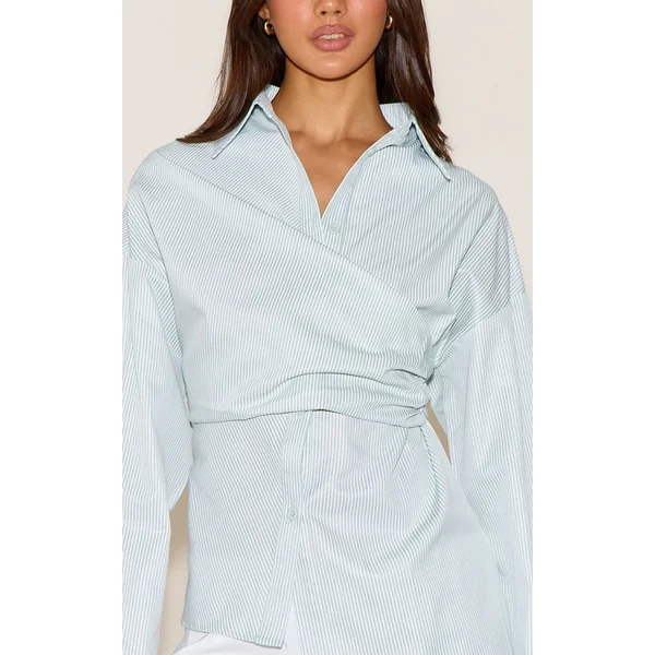 Vert Sauge Chemise Drapée Asymétrique