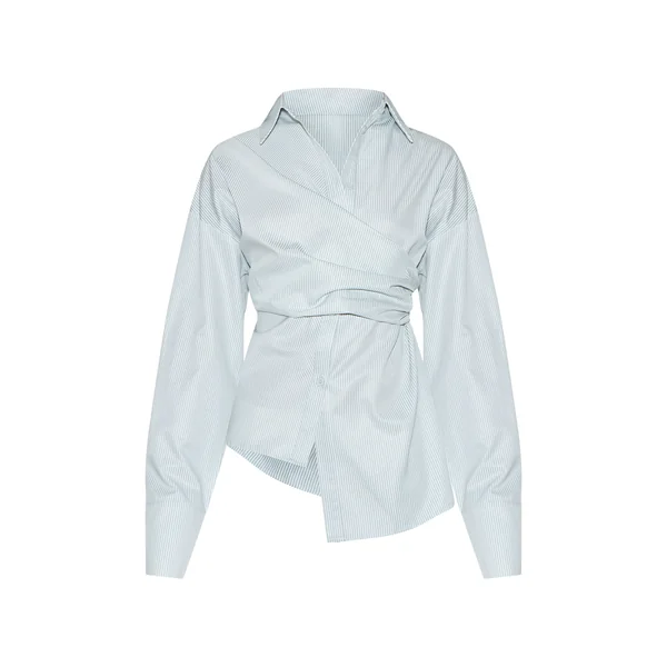 Vert Sauge Chemise Drapée Asymétrique