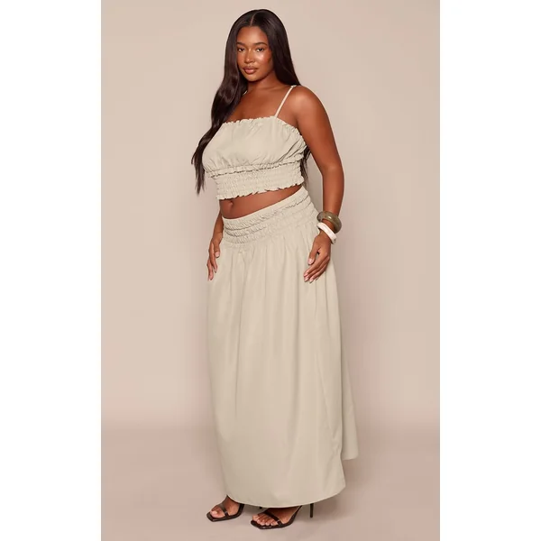 Vert Sauge Jupe Maxi À Pois Grande Taille Coordonnée