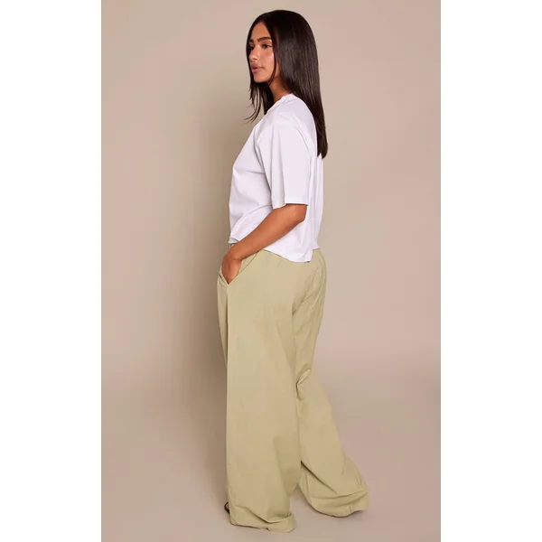 Vert Sauge Pantalon Petite En Lin Avec Taille À Cordon Coulissant
